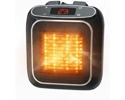 Elektrische Mini Heater - Wandverwarmer Compact - Ruimte Verwarmen - Digitale Thermostaat - 800 Watt - Zwart
