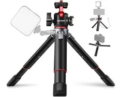Mini-camerastatief met 360° verstelbare kogelkop en accessoireschoen, uittrekbaar vlogging-tafelstatief, compatibel met camera iPhone 13/14, Canon G7X Mark III Sony ZV-1 RX100 VII A6600