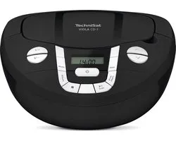 TechniSat VIOLA CD-1 - draagbare stereo cd-speler, Boombox met praktische draaggreep (radio voor kinderen, FM-radiotuner, Bluetooth-ontvangst, 2 x 1 W RMS-vermogen, net- en batterijvoeding) zwart
