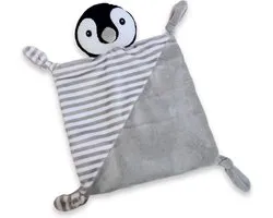 Doudou pingouin Inwolino 25x25 cm - gris blanc noir - tissu bébé