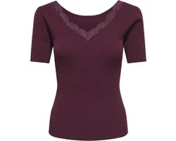 Jacqueline de Yong T-shirt Jdynanna S/s Revers Lace Pullover K 15376557 Windsor Wine Dames Maat - M