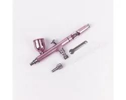 Pistolet aérographe professionnel à double action - Alimentation par gravité avec buse de 0,3 mm - Comprend une clé et une pipette - Pour la décoration de gâteaux, le nail art, le modélisme et les loisirs - Rose