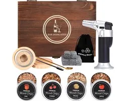 Bar Dedicated Cocktail Smoker Kit – Set complet fumeur de whisky et cocktail avec 4 saveurs de bois, 8 glaçons whiskey, Torch et boîte cadeau Premium – Pour cocktails fumés et amateurs de Whisky