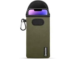 MobyDefend Hoesje - Geschikt voor iPhone 14 / iPhone 14 Pro - Neopreen Pouch Met Karabijnhaak - Insteek - Riemlus - Groen