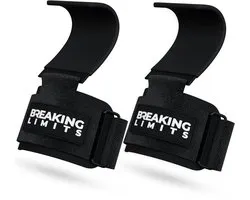 Breaking Limits Crochets de levage – Sangles de levage – Power Grips – Sangles Deadlift – Sangles de levage – Poignées de levage – Fitness, Crossfit et Musculation – 2 pièces – Zwart