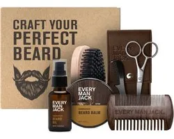 Every Man Jack Essential Beard Care Kit – Baardverzorgingsset voor Mannen – Baardolie, Baardbalsem, Borstel, Kam & Schaar – Geschenkset