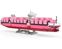 Vrachtschip Bouwstenen - Containerschip Model Zeeboot Set - Bouwen en Decoreren - Roze Container Schip - 1446 stuks - Roze