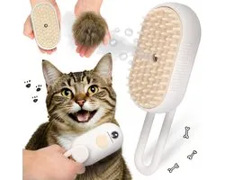 Prime AnimalZ Stoomborstel Kat – Kattenborstel Stoom – Kattenhaar Verwijderaar – Kattenkam – Hondenborstel – Dierenborstel – Haarstoomer – Borstel Tegen Kattenharen – Anti-verhaar – Ontklitborstel – Ontwarringsborstel – Vachtverzorging – Wit