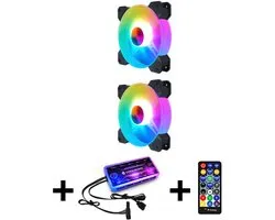 R&E Trading - CoolMoon RGB Case Fans 2x – PC Coolers met Controller & Afstandsbediening – 120mm Stil
