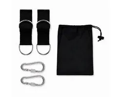 Système de suspension pour Hamac/Balançoire/Balançoire nid - Système de suspension Hamac - Sangles de fixation 150 cm - Jusqu'à 300 kg - 2 Mousquetons avec sac de rangement - Lot de 2 - Noir