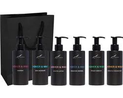 Shower & Wash Set - Fresh Ginger + Hamam + Hammam Herbal + Sweet Orange & Cedarwood + White Lotus en Zen Moment - Claudius Cosmetics - bodycare - met luxe gift tas - set van 6 stuks - Cadeau - giftset voor hem en haar