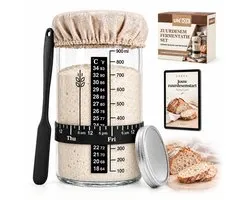 UNBOX Zuurdesem Starter Set - Zuurdesem starter - Zuurdesem Pot - Brood Bakken - Sourdough Starter Kit - Inclusief Datumband, Thermometer, Aluminium Deksel & Spatel - 1000ml