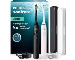 Brosse à dents électrique Philips Sonicare 3100 Series – Noir/Rose – Dents plus blanches – Met 2 tandenborstels & reisetui – HX4072/42