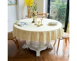 Daesar Round Table Cloth, Cotton Linen Tablecloths, Washable, Solid Color with Tassels, Table Cloth for Kitchen, Dining Room, Picnic, Tabletop Decoration, Yellow, 180cm