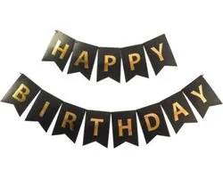Happy Birthday Slinger Feest Versiering Verjaardag Versiering Vlaggenlijn Feest Decoratie Zwart & Goud - 1 Stuk