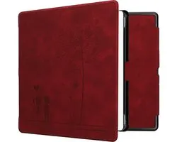 Étui kwmobile pour liseuse Amazon Kindle Scribe (2024) - Étui à rabat avec support - Housse en similicuir - Motif Dandelions Love rouge foncé