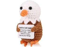 Positive Bald Eagle Crochet Set - Cute Mini Crochet Ball Eagle - Encouragement Card - Emotional Merry Knitted Toys - Positive Support Knitted Animals voor Volwassenen en Studenten