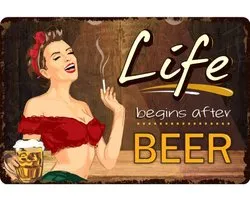 Wandbord Man Cave Bier - Life Begins After Beer