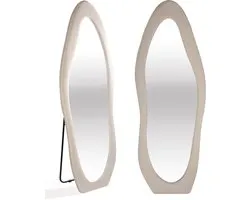 SensaHome Gestoffeerde Staande Spiegel Shaped - Passpiegel Suede Velvet - 60x160 - Wit
