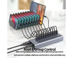 Viatel USB 3.0 Hub - 10 Poorten - 48W - 5Gbps - Externe Voeding - Blauw LED Licht / High Speed 5Gbps Splitter Industrial USB Splitter With integrated independent Power Adapter For PC