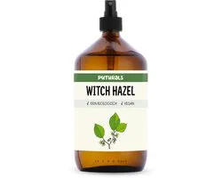 Puturals Hamamélis 100% Biologique - 1000ml - Eau d’Hamamélis ou Noisetier de Sorcière pour la Peau et le Visage - Sans Alcool - Pure et Vegan - Spray Witch Hazel en Bouteille en Verre Brun + Vaporisateur