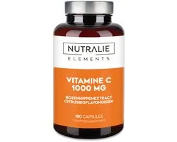 Vitamine C 1000 mg | Pour la fatigue, le système immunitaire et l'antioxydant à la rose musquée et aux bioflavonoïdes sans Additifs | 180 Capsules Vegan Nutralie