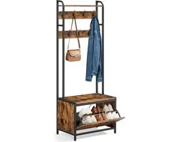 VASAGLE HSR425B01 Coat Rack with Shoe Cabinet, Coat Rack with Bench, Clothes Rack, Shoe Tipper, 7 Hooks, Top Shelf, for Hallway, Bedroom, Industrial Design, Vintage Brown/Black