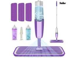 Stellar Mop - Microvezel Spray Mop - Dweil - Dweilsysteem - Dweilen & vloerwissers - Dweilset - Dweilstok - Microvezel - met 2 navulbare flessen - 3 herbruikbare pads en 1 schrobmachine