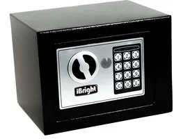 Coffre-fort électronique iBright avec serrure à combinaison - comprenant 2 clés d'urgence et matériel de montage - Coffre-fort - Zwart - 230x170x170
