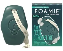 Foamie Men 3-in-1 Solid Shower Care Back to the Roots - For Body, Face & Hair - With Babassu & Eucalyptus Oil - pH Neutral - Vegan & Plastic-Free, 90 g