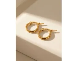 Lundholm 1 cm Oorbellen Dames Gold Plated Hoops - Creole Dames Oorringen Klein Goud kleurig PVD Verguld - Premium Stainless Steel Jewellery - my Eefje serie - Minimalistische kleine oorringen - Vrouwen cadeautjes verjaardag Cadeau voor Haar
