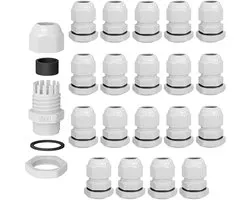 Hb-digital 20х kabelschroefverbinding M16 voor 4-8 mm kabeldiameter IP68 stof- en waterdicht met rubberen afdichting, tegenmoer, klemlamellen, stopbus, isolatie kabelinvoer - wit