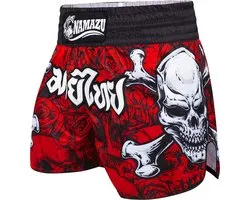 Short de Boxe Muay Thai Rouge Noir – Design Crâne – Short d'entraînement Kickboxing / MMA