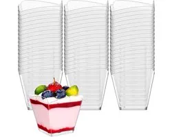 KAHEIGN 60Pcs Plastic Dessert Cups, 100ml Square Beveled Dessert Cups Clear parfait Appetizer Cup Reusable Serving - ShopVlot