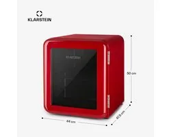 Klarstein Poplife Glacière à boissons - Mini koelkast - 48 Litres - EEK E - Design rétro - Température : 0-10 °C - Eco Plus - 39 dB - Pieds réglables Noir Intérieur - Porte d'entrée Double vitrage - Rouge
