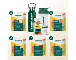 Kindershake proefpakket 30 Shakes + Shakebeker, Omega-3 Gummies & Waterfles