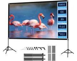 VISULAPEX Projection Screen with Tripod, Portable Projection Screen 120 inch, 16:9, 4K HD Foldable Screen for Projector with Carrying Bag for Indoor and Outdoor, Home Theater, Garden Cinema