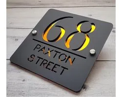 Custom House Number Sign, Personalized Address Plates with Street Name, Outdoor House Numbers, Modern 3D Floating Door Plaque, Outdoor Plates and Wall Art (25x25cm, Black Gold)