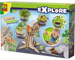 SES Creative - Explore - Houten boomhut kweekset - Kruiden plantjes kweken - Met speelgoed poppetjes en houten 3D boom - Spelen en leren – moestuin voor kinderen