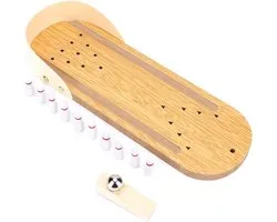 Mini Bowling Spel - Tafelbowling Set - Stress Verlichten - Hout en Metaal - 29.5 x 10 cm - Houtkleur