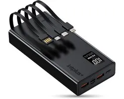 Chargeur intplus+ Power Pack 66 W - 30 000 mAh - Chargeur rapide avec 4 Câbles intégrés - USB-C, Micro-USB, USB-A - Charge Quick et Power Delivery 3.0 - Pour téléphones, MacBooks, Ordinateurs portables - Zwart