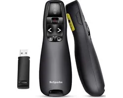 BeSparkz Presentatie Klikker - Draadloze Presenter voor Presentatie - USB Powerpoint Afstandsbediening met Laser Pointer - Zwart