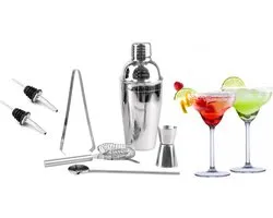 Service à cocktail professionnel - 9 pièces - +2 Verres à cocktail - Acier inoxydable - Shaker à cocktail - Kit barman - Haute qualité - Set de préparation de boissons