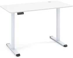 GIANTEX Height Adjustable Desk Electrical Computer Table with Headphone Holder, Memory Function and Cable Pass-Through Standing Sitting Table for Study Office White