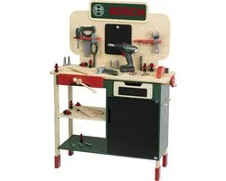 Klein Toys - Établi en bois Bosch - réglable en hauteur - perceuse-visseuse électrique sans fil, outils avec effets lumineux et sonores