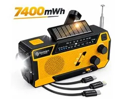 Radio d'urgence Solar Gadgetplace à manivelle - Avec alarme SOS et 3 Câbles de recharge intégrés - Kit de Survie d'urgence - Batterie externe à énergie solaire - Radio de chantier