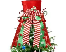 yofit Kerstboom Topper Hoed, Grote Rode Hoed met Gestreept Strik Lint & Lolly, Kerstboom Decoraties Top Hoed, Desktop Ornamenten voor Thuis Xmas Vakantie Winter Decor