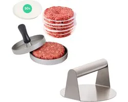 YUGN Smash Burger Pers RVS + Hamburgerpers - Complete 2-in-1 BBQ Set - Inclusief 50 Waxpapiertjes