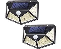 IBBO Shop - 2 Stuks Solar Buitenlamp met Bewegingssensor - Wandlamp met Sensor - Zonne-energie - 100 LED's - IP65 - Zwart - Buitenverlichting - Tuinlamp