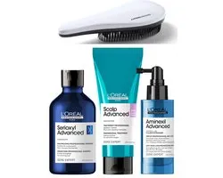 L'Oréal Professionnel - Serioxyl Advanced Set - Shampoo + Conditioner + Aminexil Spray + KG Ontwarborstel - Anti Haaruitval - Serie Expert Kit